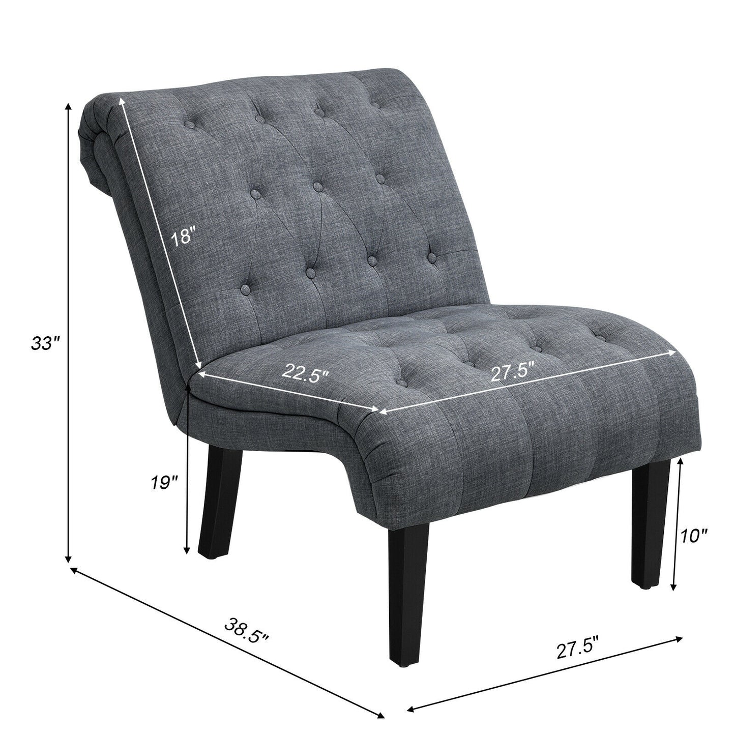 Cotton Linen Fabric Armless Accent Chair with Adjustable Foot Pads-Dark Gray