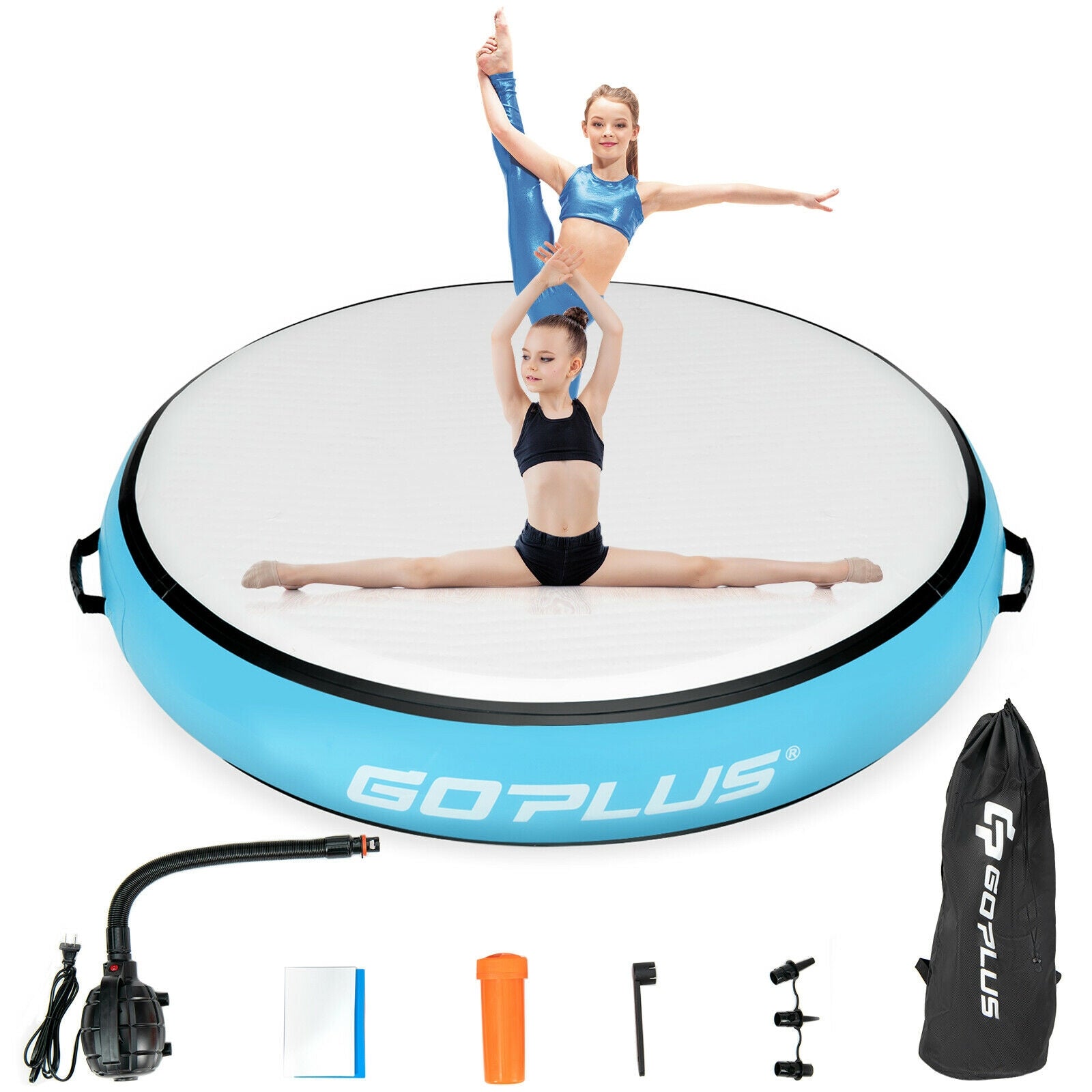 40 Inch Inflatable Round Gymnastic Mat with Electric Pump-Blue