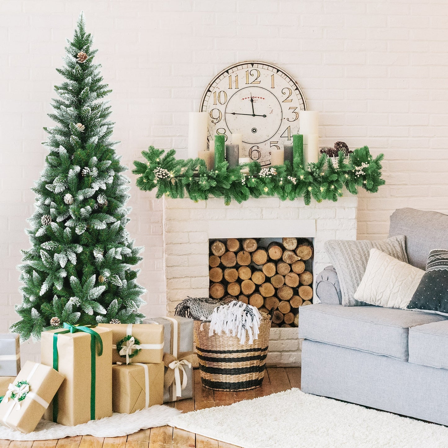 5/6/7.5 Feet Artificial Pencil Christmas Tree with Pine Cones-6 Feet