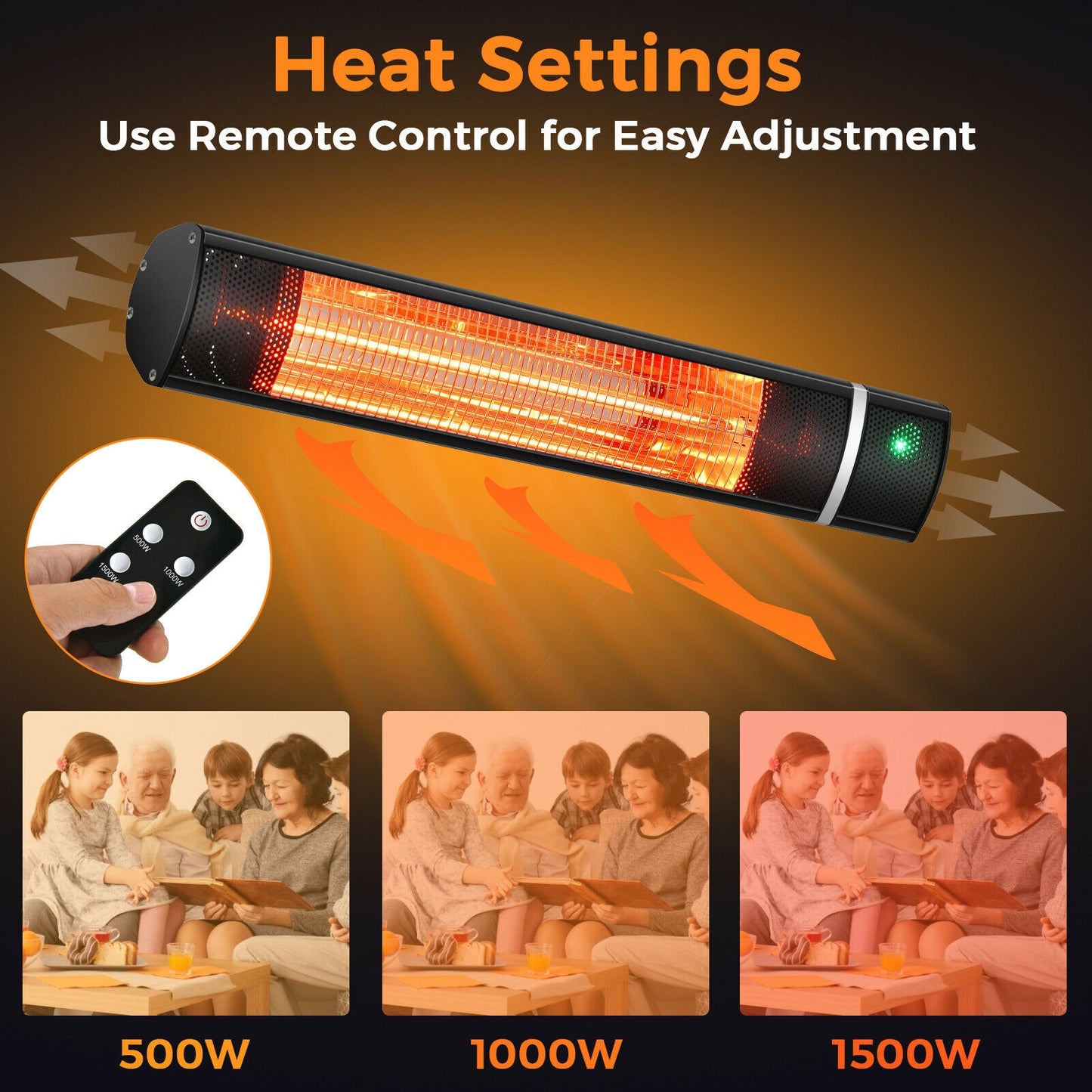1500W Outdoor Electric Patio Heater with Remote Control-Black