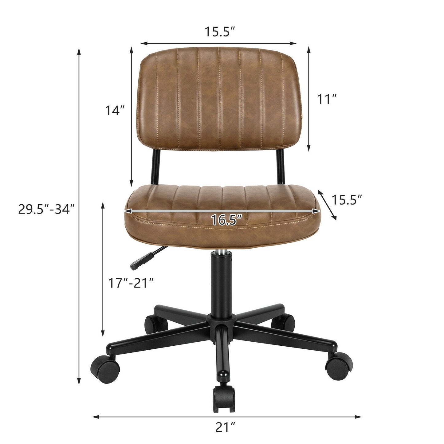 PU Leather Adjustable Office Chair Swivel Task Chair with Backrest-Brown