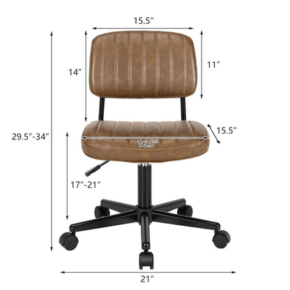 PU Leather Adjustable Office Chair Swivel Task Chair with Backrest-Brown