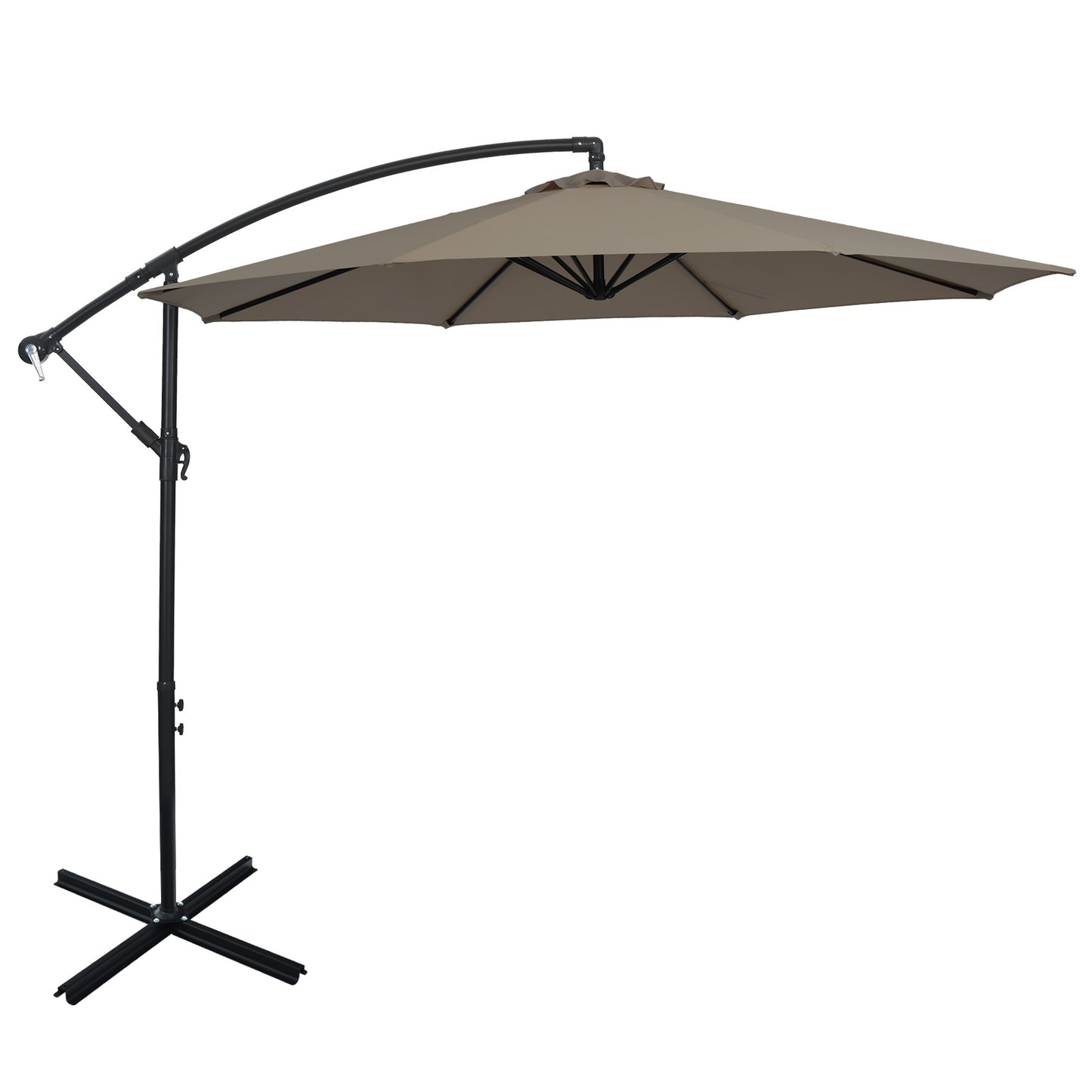 10 Feet Offset Umbrella with 8 Ribs Cantilever and Cross Base-Red - Brown
