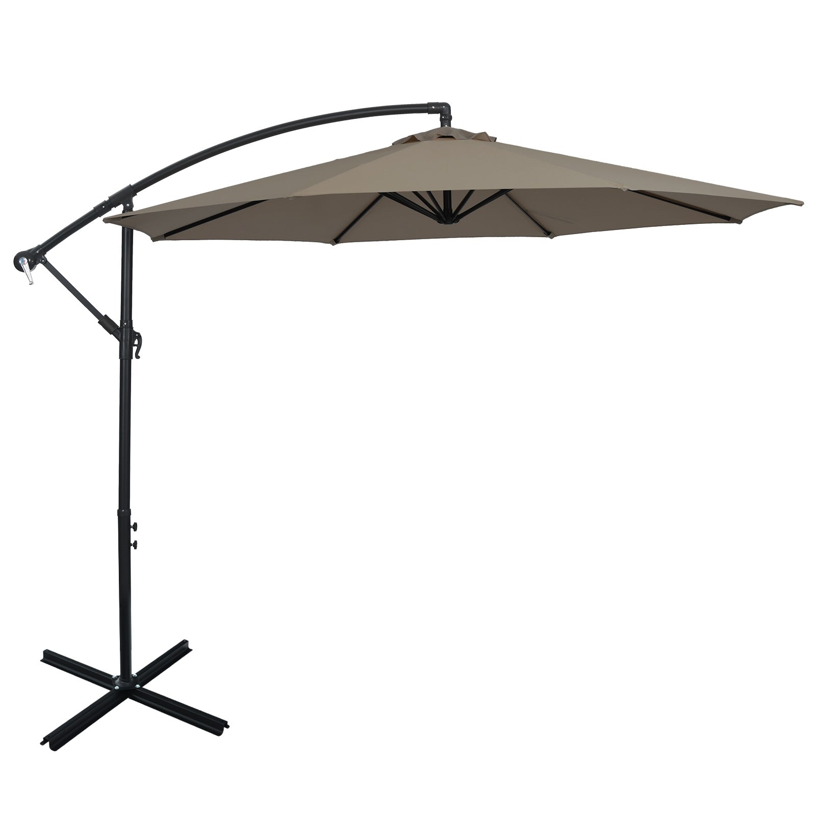 10 Feet Offset Umbrella with 8 Ribs Cantilever and Cross Base-Red - Brown