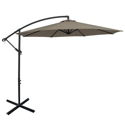 10 Feet Offset Umbrella with 8 Ribs Cantilever and Cross Base-Red - Brown