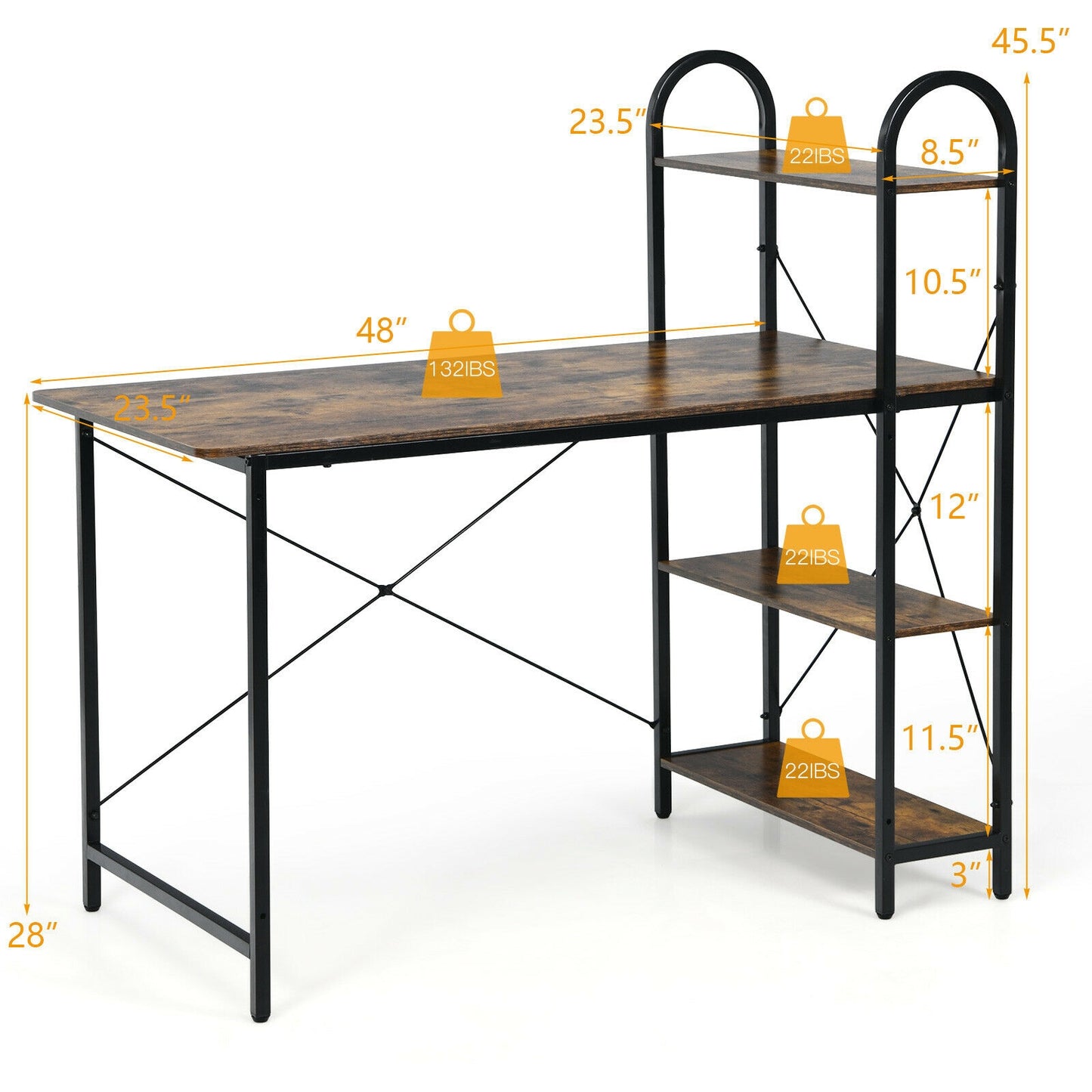 48-Inch Reversible Computer Desk with Storage Shelf-Rustic Brown