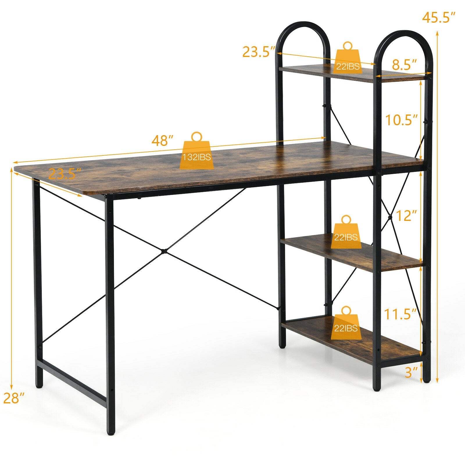 48-Inch Reversible Computer Desk with Storage Shelf-Rustic Brown