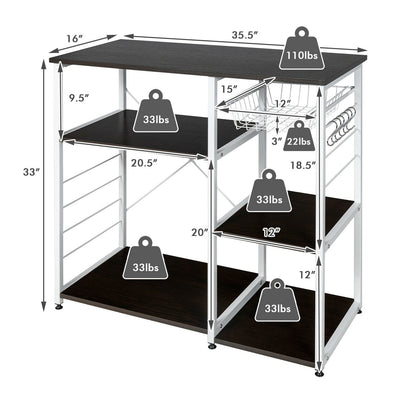 Industrial Kitchen Baker's Rack Microwave Shelf with 6 Hooks