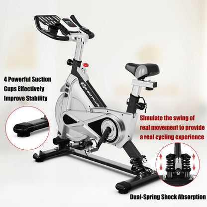 Stationary Silent Belt Adjustable Exercise Bike with Phone Holder and Electronic Display-Black