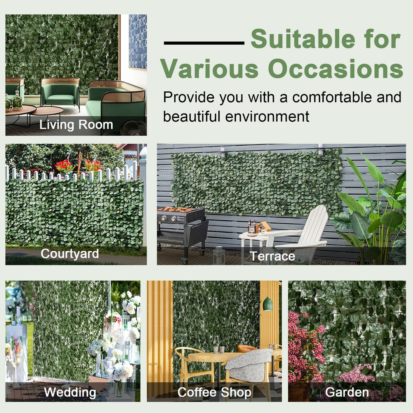 Artificial Ivy Privacy Fence Screen 118 x 39 Inch (4 Pieces)