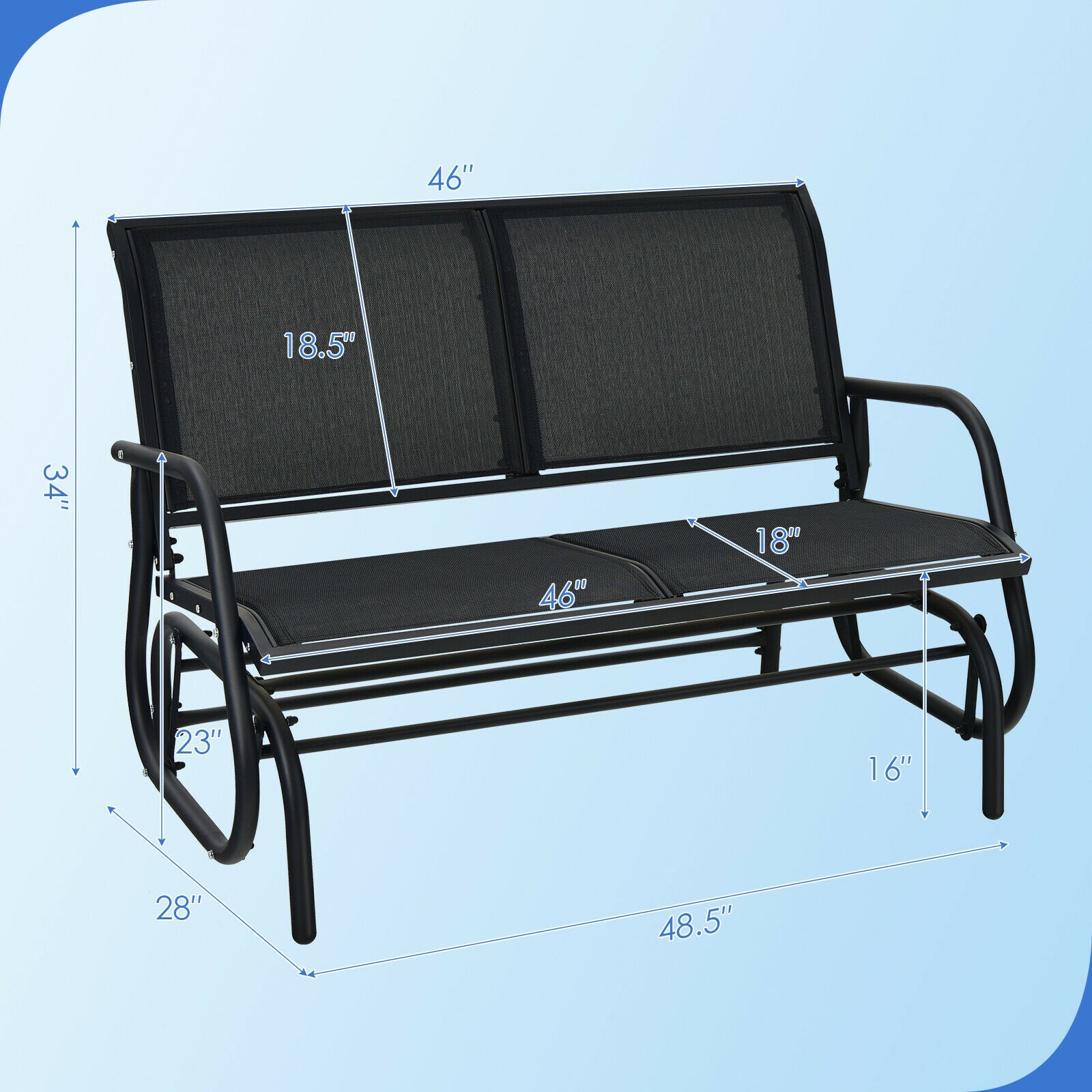 Swing Glider Chair 48 Inch Loveseat Rocker Lounge Backyard-Beige - Black