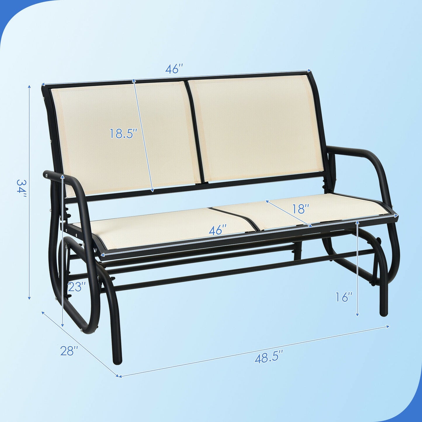 Swing Glider Chair 48 Inch Loveseat Rocker Lounge Backyard-Beige - Beige