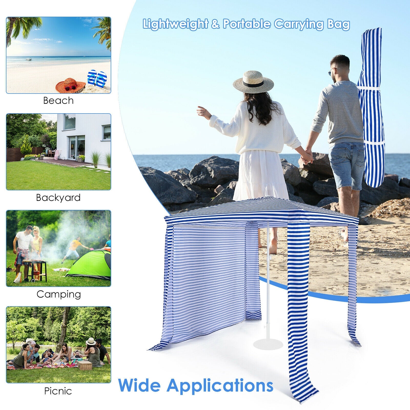 6.6 x 6.6 Feet Foldable and Easy-Setup Beach Canopy With Carry Bag-Blue - Navy