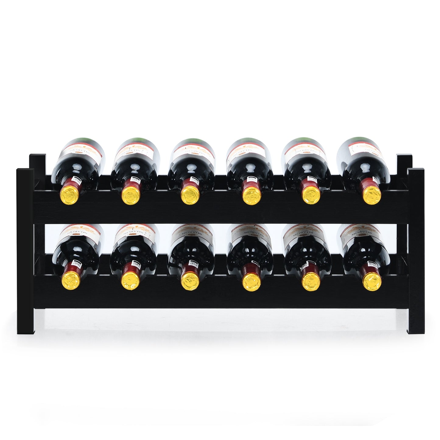 2-Tier 12 Bottles Bamboo Storage Shelf Wine Rack-Brown