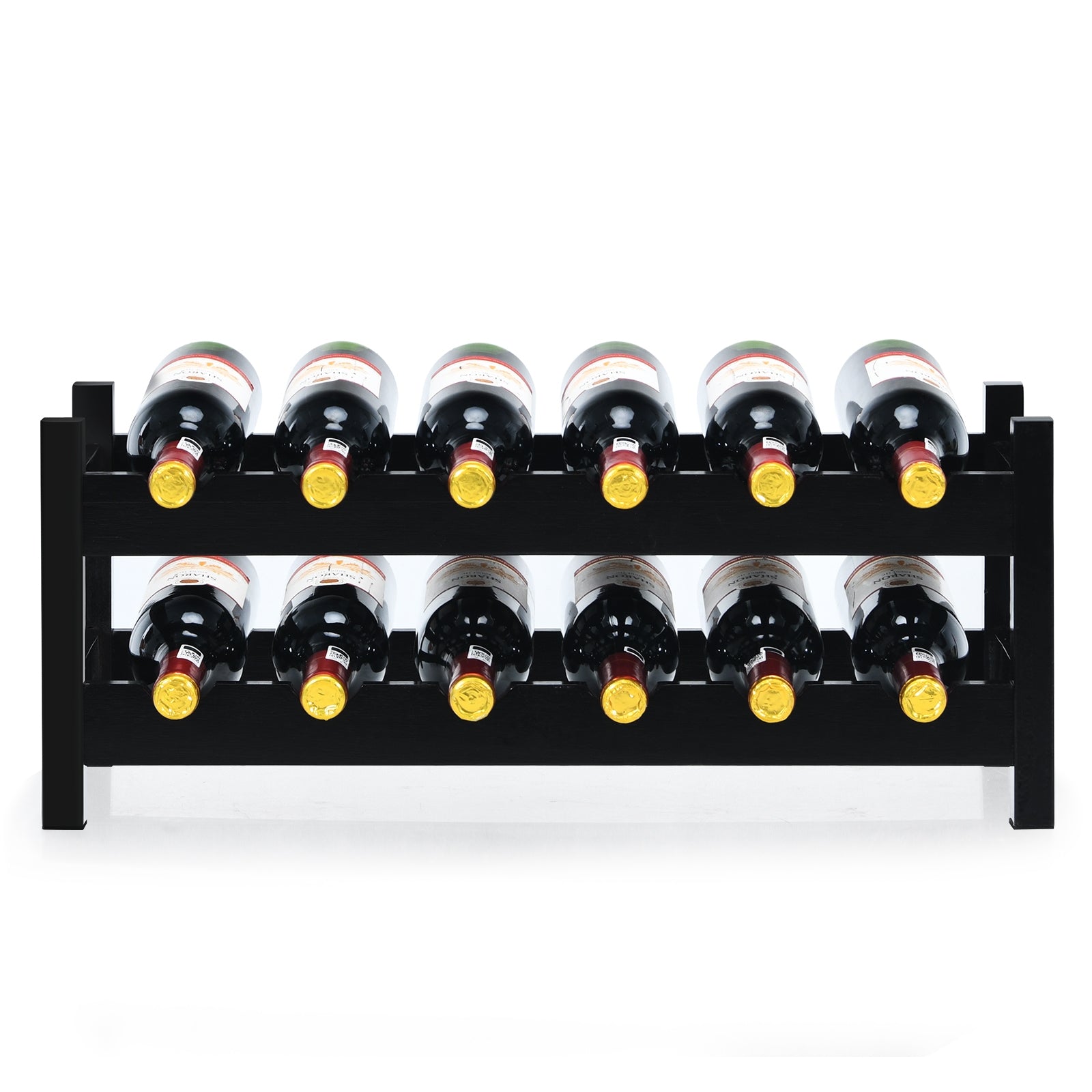 2-Tier 12 Bottles Bamboo Storage Shelf Wine Rack-Brown