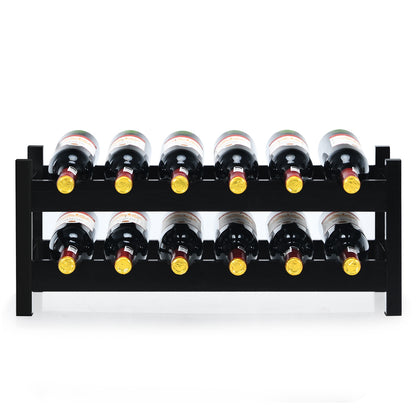2-Tier 12 Bottles Bamboo Storage Shelf Wine Rack-Brown