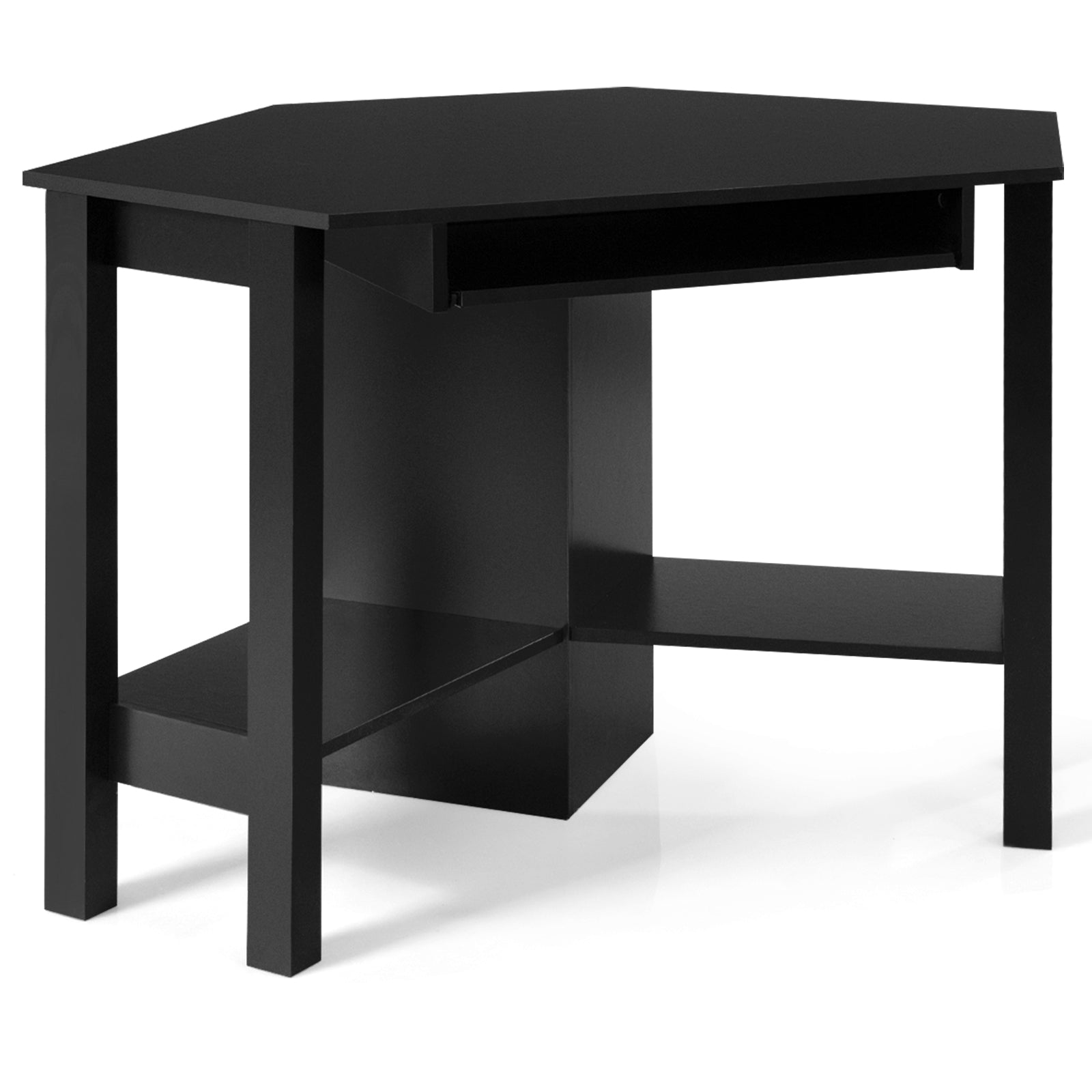 Wooden Study Computer Corner Desk with Drawer-Black - Black