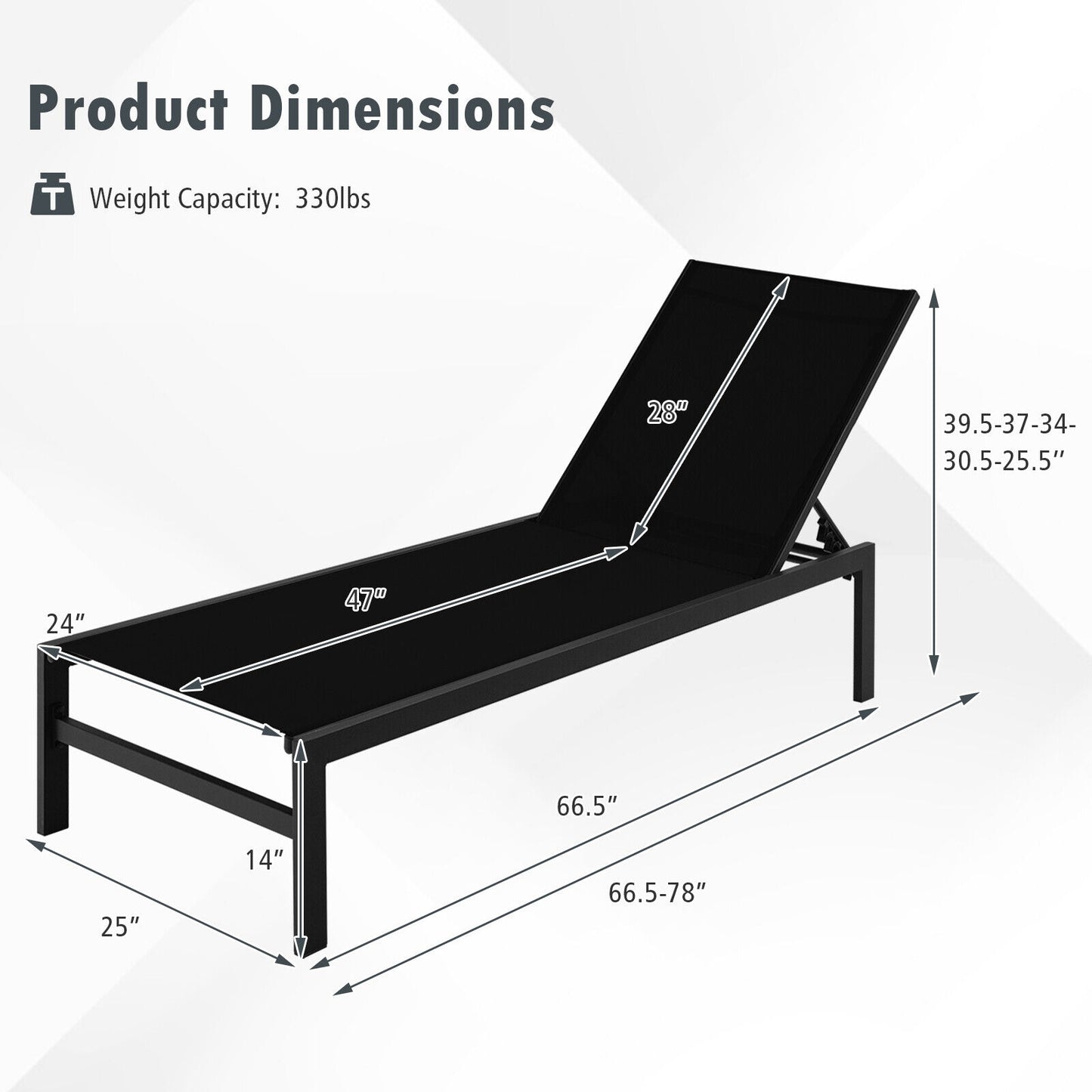 6-Position Chaise Lounge Chairs with Rustproof Aluminium Frame-Brown - Black