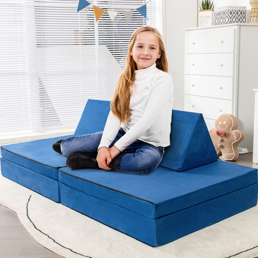 4 Pieces Convertible Kids Couch Set with 2 Folding Mats-Yellow