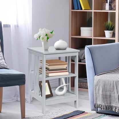 3-Tier Nightstand Sofa Side Table with Baffles and Round Corners-Gray