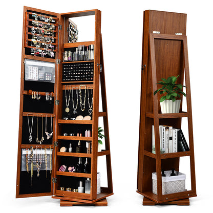360° Rotatable 2-in-1 Lockable Jewelry Cabinet with Full-Length Mirror
