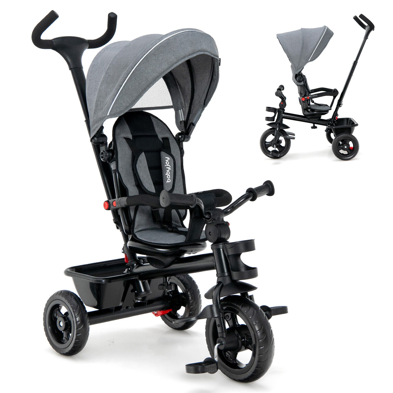 4-in-1 Baby Tricycle Toddler Trike with Convertible Seat-Blue - Gray