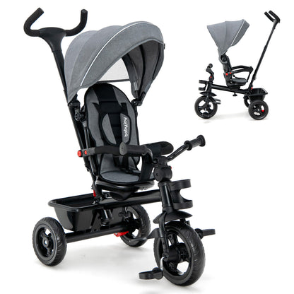 4-in-1 Baby Tricycle Toddler Trike with Convertible Seat-Blue - Gray