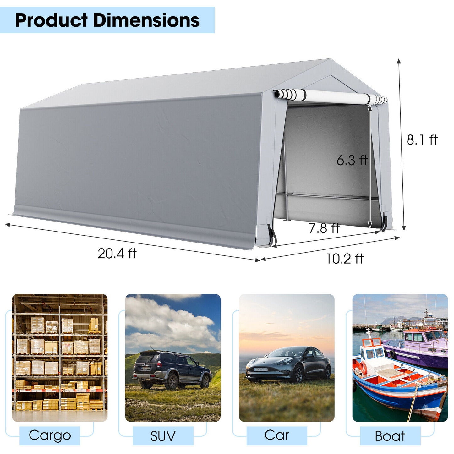 10 x 16/10 x 20 Feet Outdoor Heavy-Duty Carport with 2 Doors-10 x 20 ft - 10 X 20 Ft