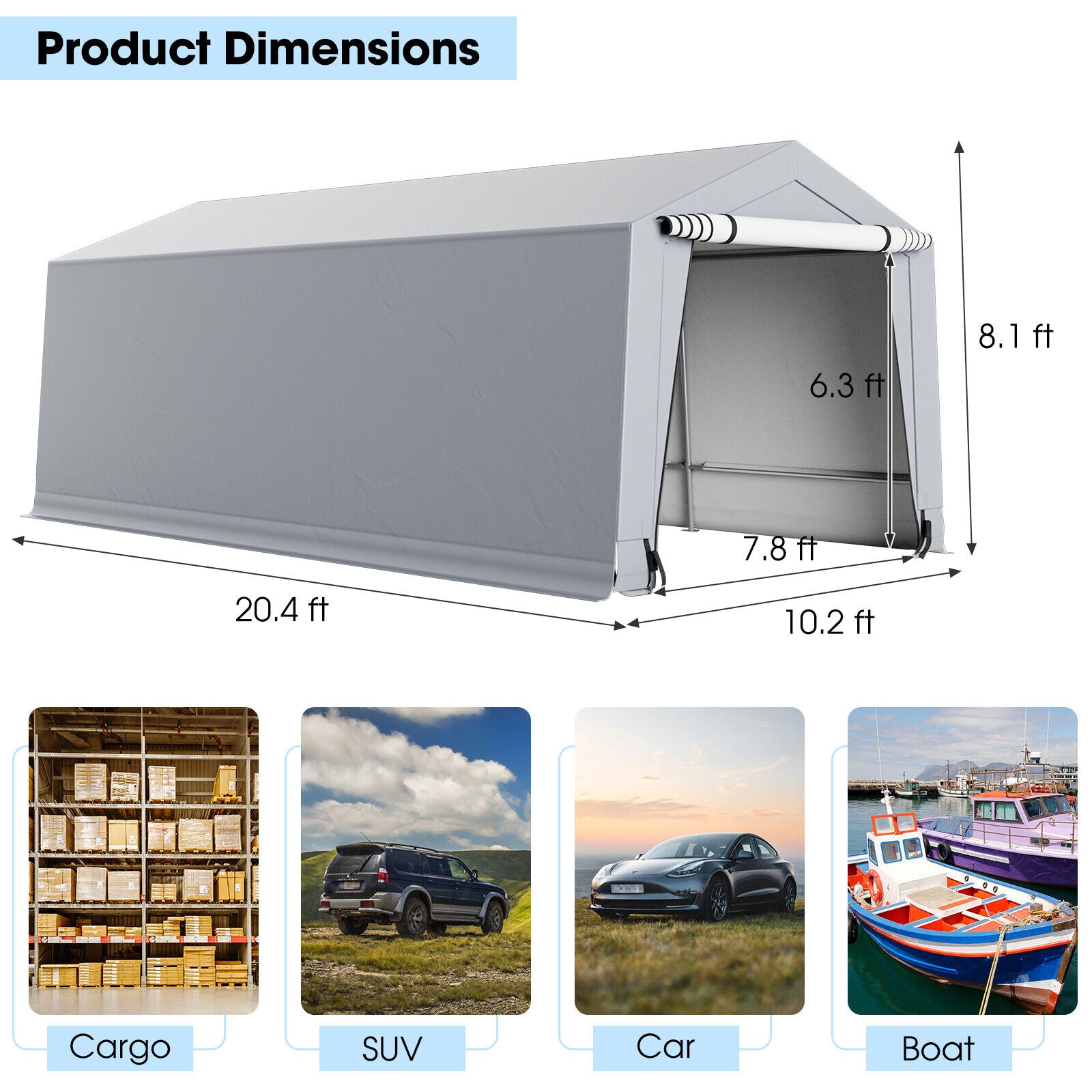 10 x 16/10 x 20 Feet Outdoor Heavy-Duty Carport with 2 Doors-10 x 20 ft - 10 X 20 Ft