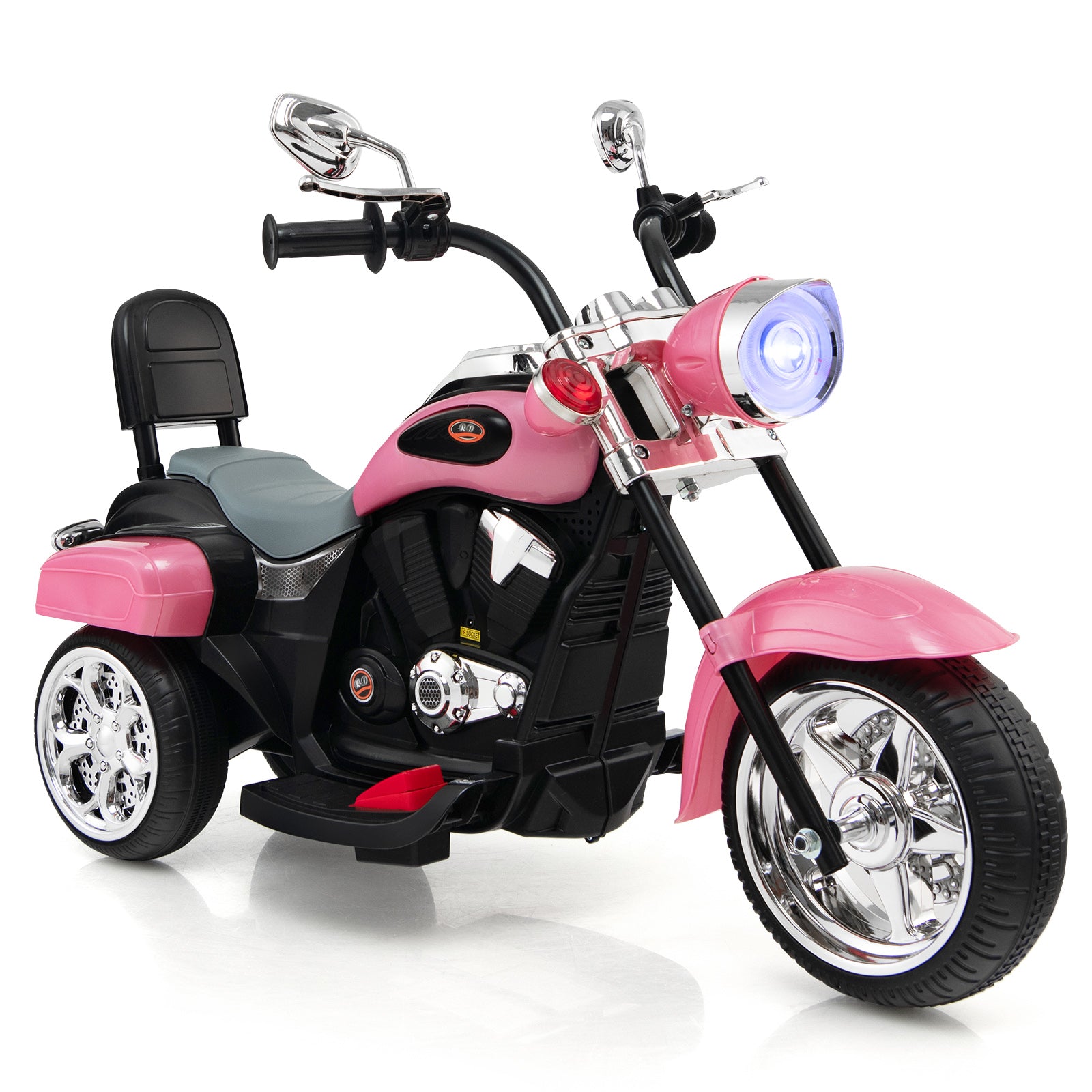 6V Powered Toddler 3-Wheel Motorbike Ride On Toy with Horn and Headlight-Black & Red - Pink