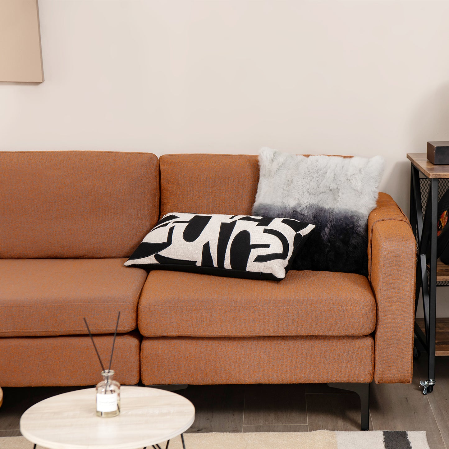 Modular 3-Seat L-shaped Sectional Sofa with Reversible Chaise and 2 USB Ports-Blue - Orange