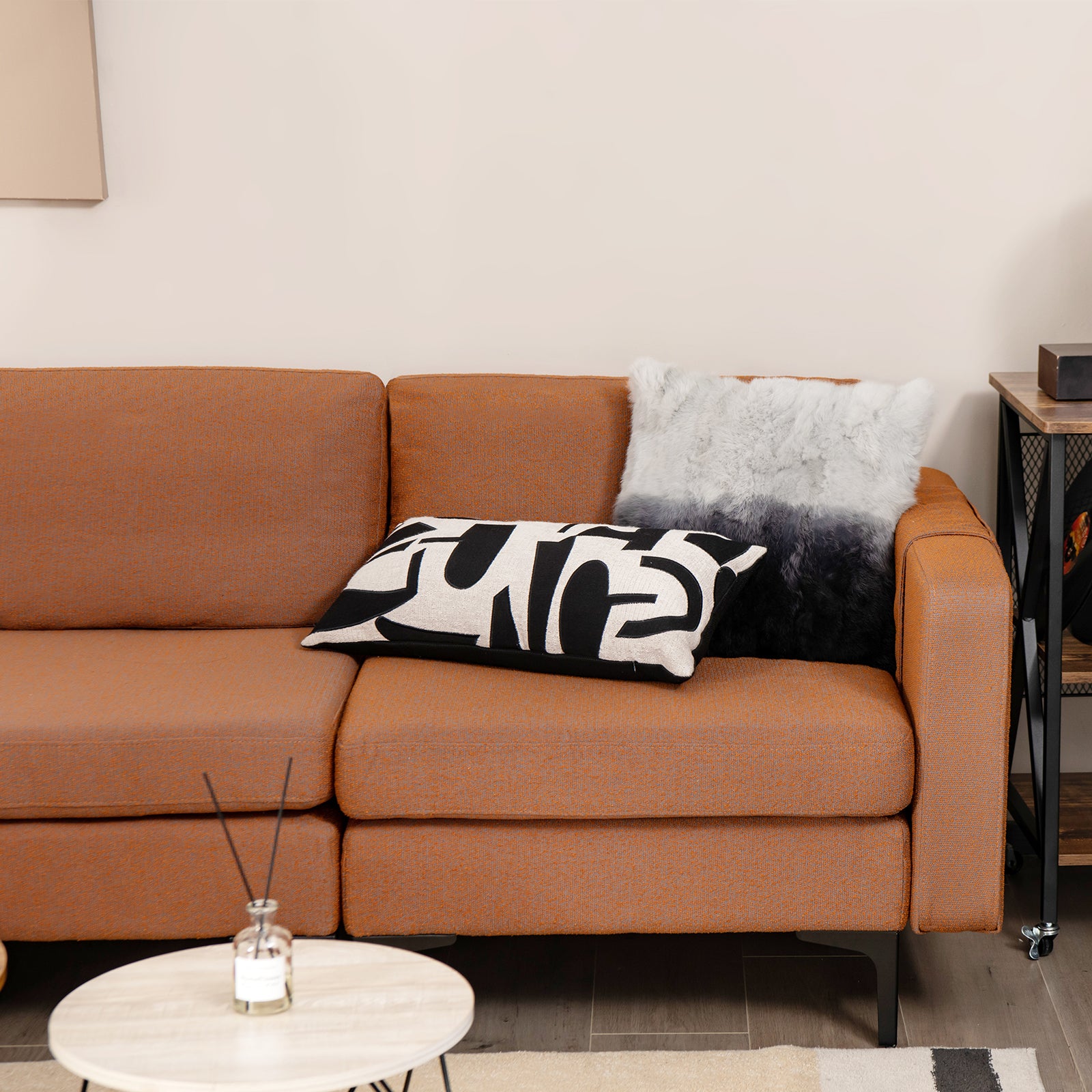 3-Seat Sectional Sofa Couch with Armrest Magazine Pocket and Metal Leg-Orange