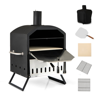 12 Inch Outdoor Pizza Oven with Pizza Stone for Patio Backyard Camping BBQ-Black