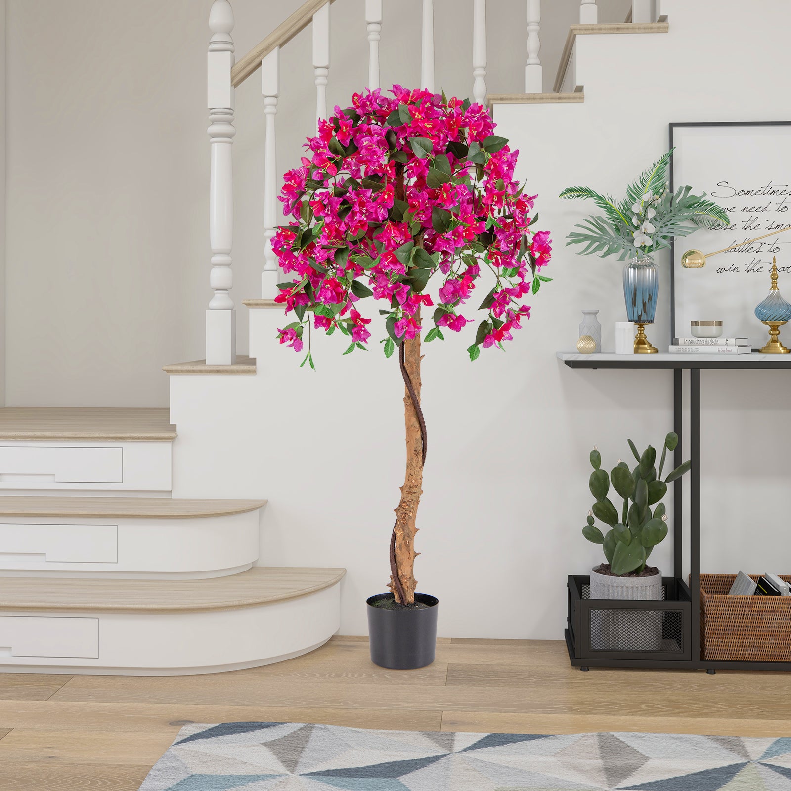 Set of 2 4.5 Feet Artificial Azalea Tree with Cement Pot-Red