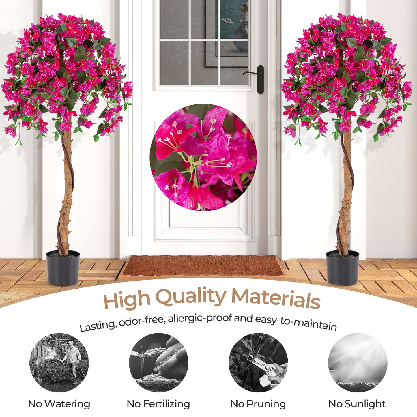 Set of 2 4.5 Feet Artificial Azalea Tree with Cement Pot-Red