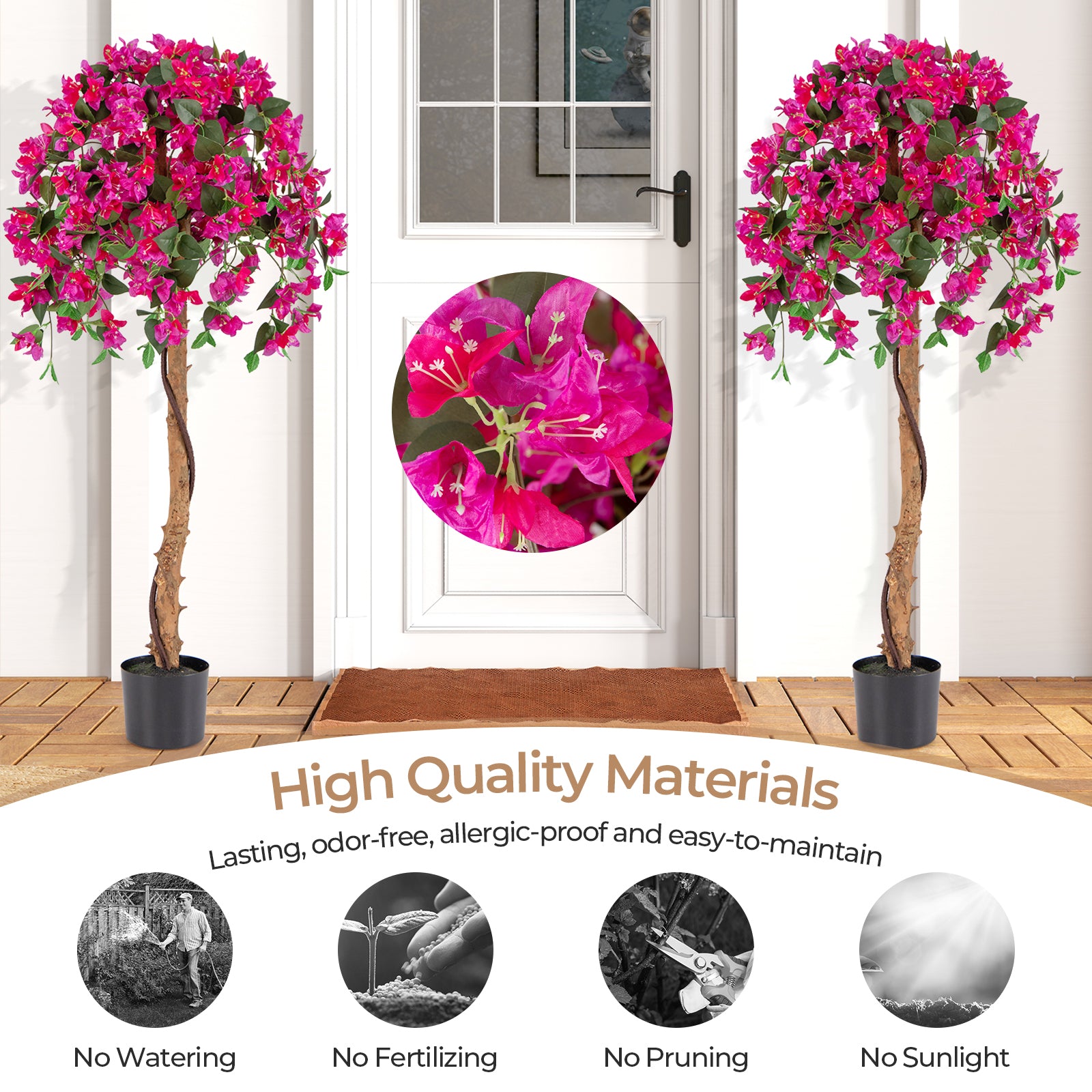 Set of 2 4.5 Feet Artificial Azalea Tree with Cement Pot-Red