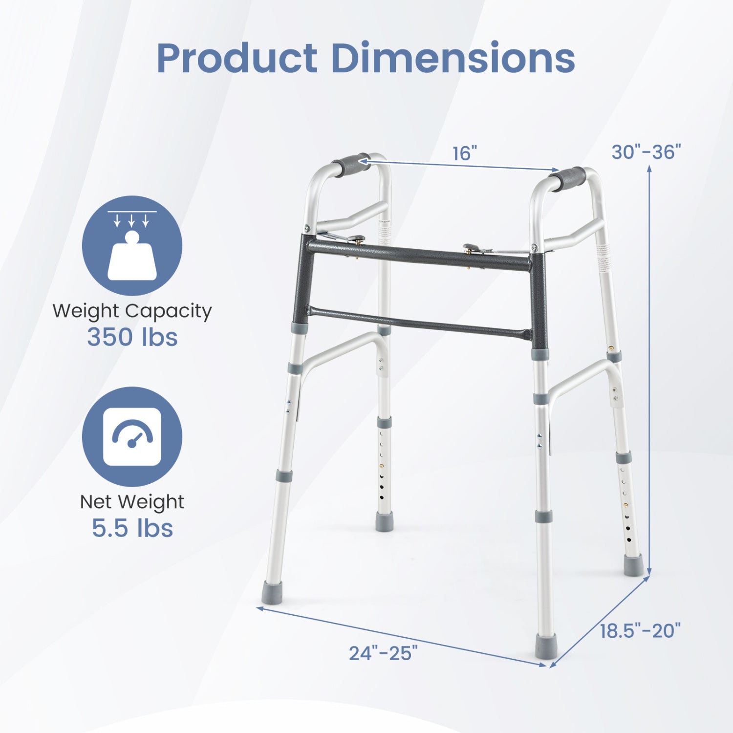 2-Button Folding Walker Lightweight with 7-Level Adjustable Height