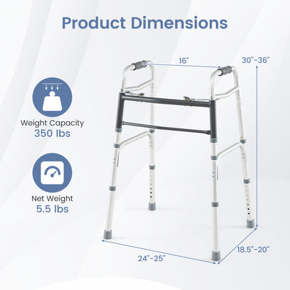 2-Button Folding Walker Lightweight with 7-Level Adjustable Height