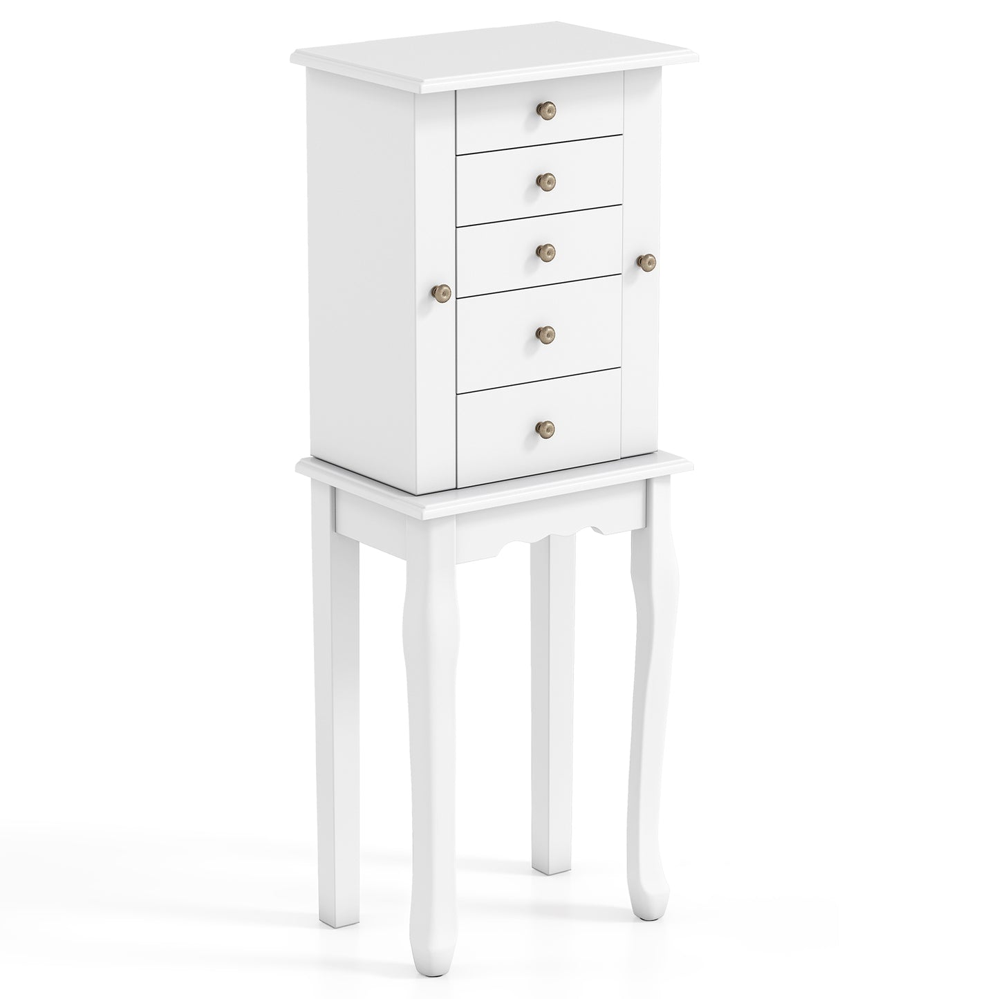 2 Colors Armoire Storage Standing Jewelry Cabinet with Mirror-Brown - White