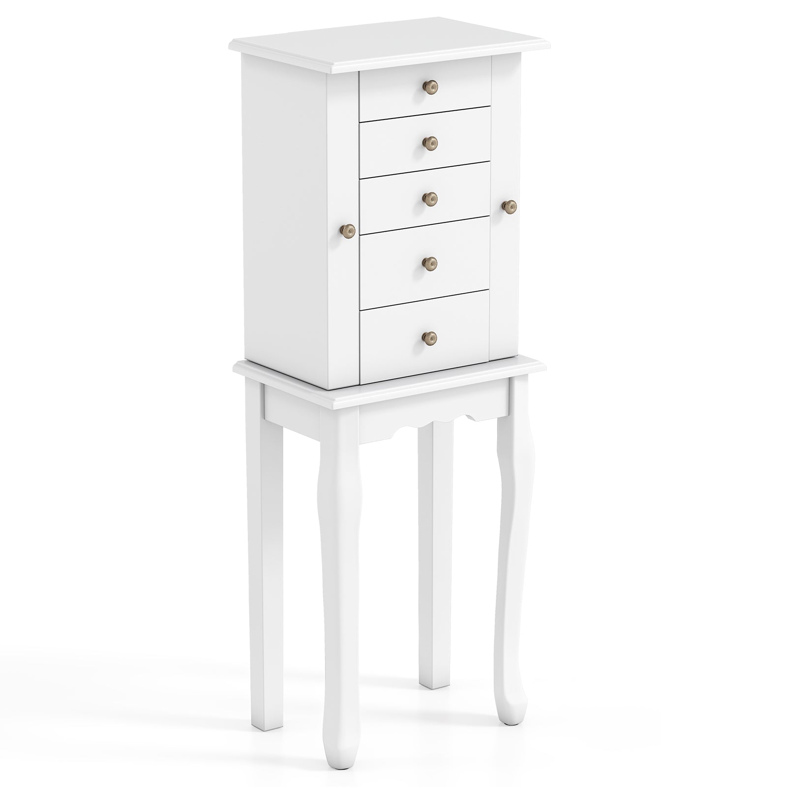 2 Colors Armoire Storage Standing Jewelry Cabinet with Mirror-Brown - White