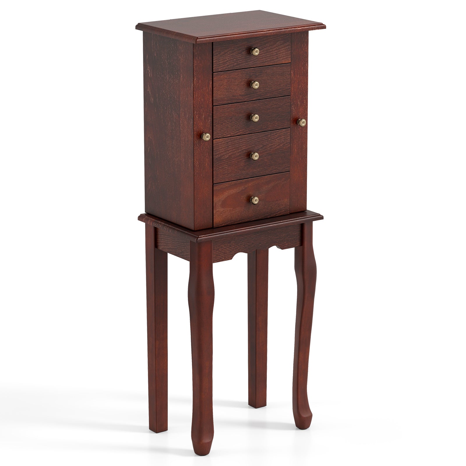 2 Colors Armoire Storage Standing Jewelry Cabinet with Mirror-Brown - Brown