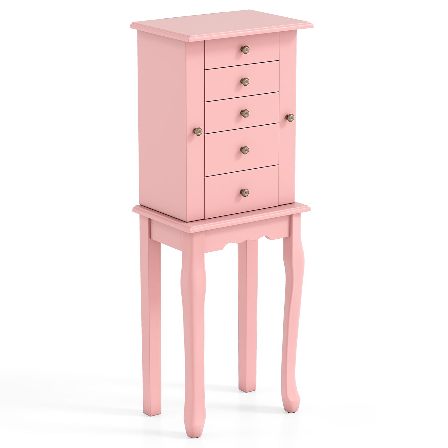 2 Colors Armoire Storage Standing Jewelry Cabinet with Mirror-Brown - Pink