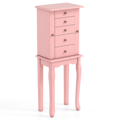 2 Colors Armoire Storage Standing Jewelry Cabinet with Mirror-Brown - Pink