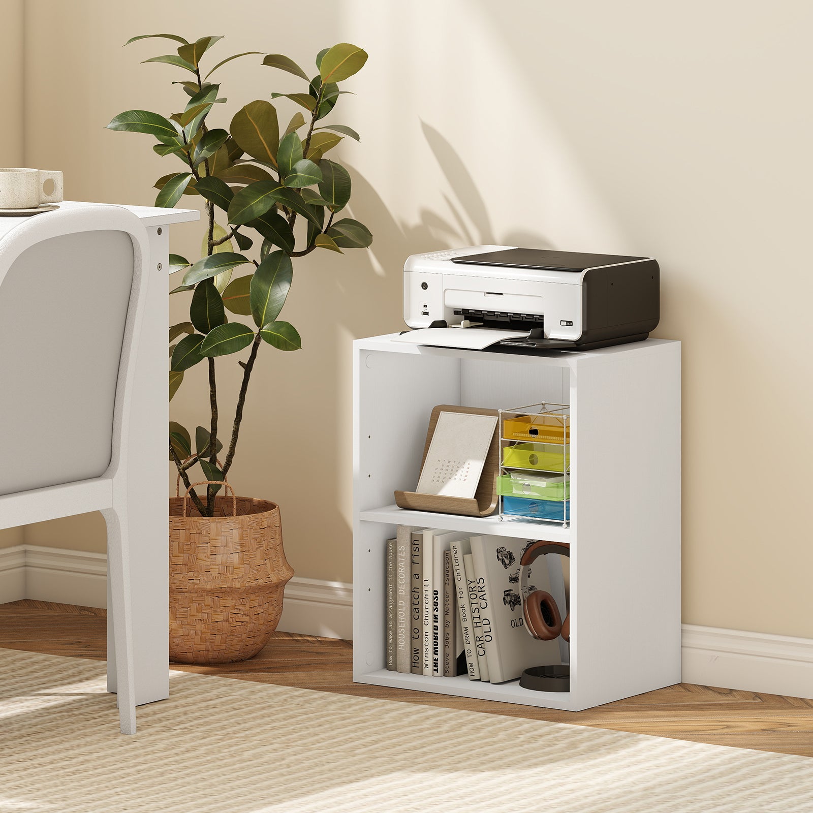 2-Cube Bookcase Floor Standing Open Bookshelf with 5-Position Adjustable Shelf-White
