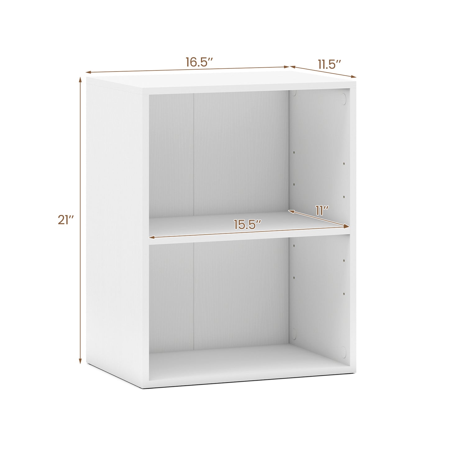 2-Cube Bookcase Floor Standing Open Bookshelf with 5-Position Adjustable Shelf-White