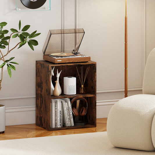 2-Cube Bookcase Floor Standing Open Bookshelf with 5-Position Adjustable Shelf-Brown