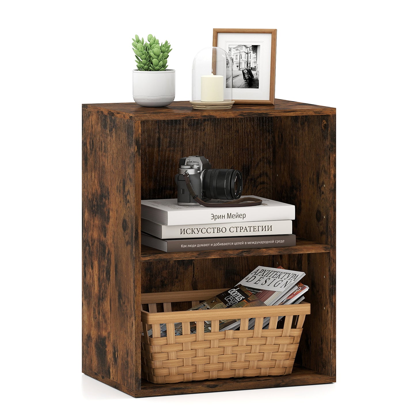 2-Cube Bookcase Floor Standing Open Bookshelf with 5-Position Adjustable Shelf-Brown