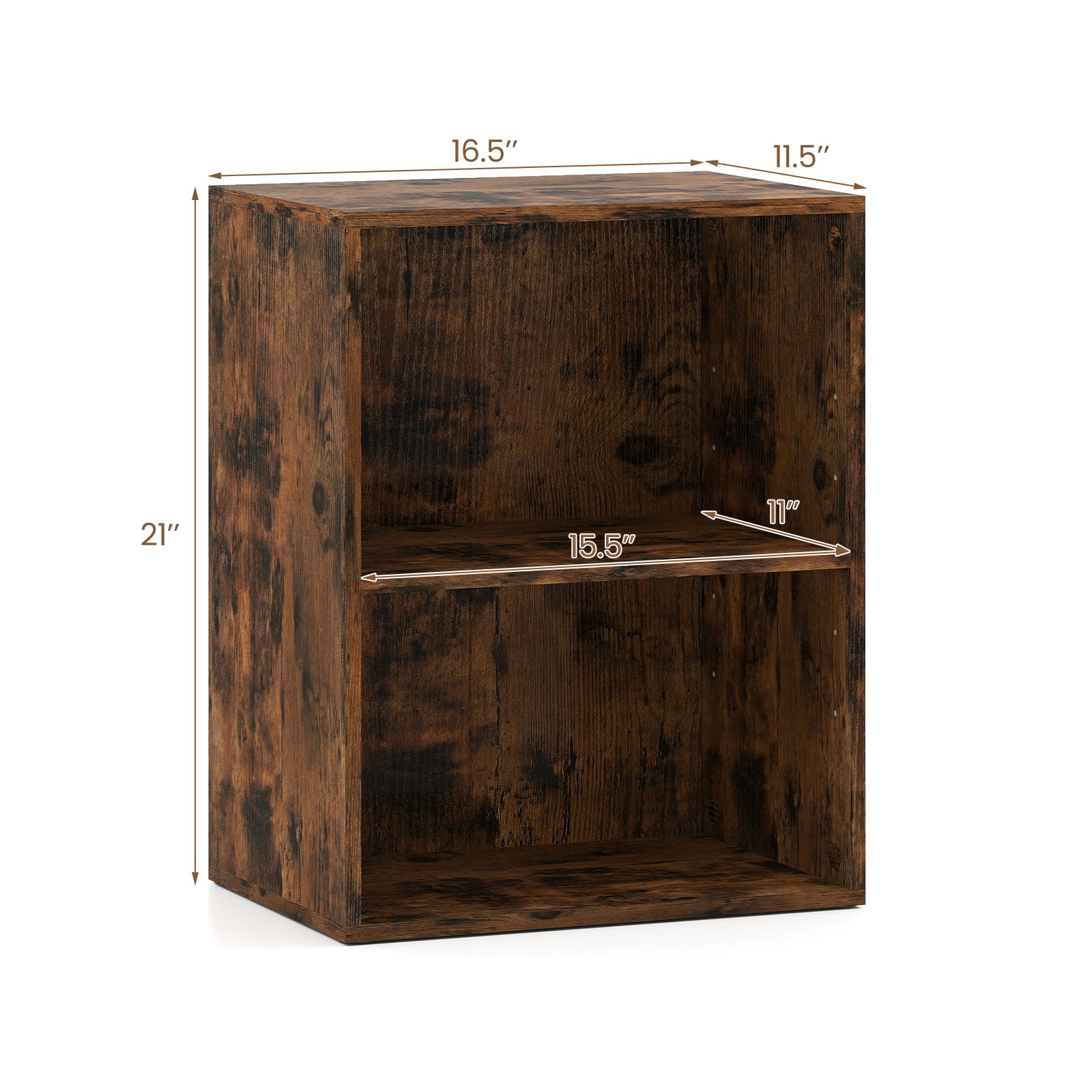 2-Cube Bookcase Floor Standing Open Bookshelf with 5-Position Adjustable Shelf-Brown