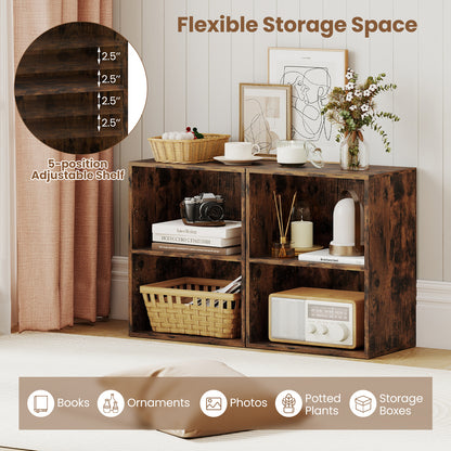 2-Cube Bookcase Floor Standing Open Bookshelf with 5-Position Adjustable Shelf-Brown