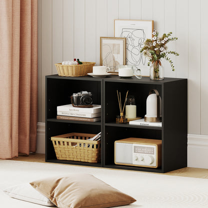 2-Cube Bookcase Floor Standing Open Bookshelf with 5-Position Adjustable Shelf-Black